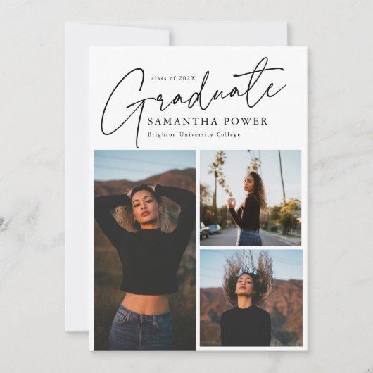 Modern Script Afstuderen 3 foto's Afstuderen Aankondiging (Voorkant)
