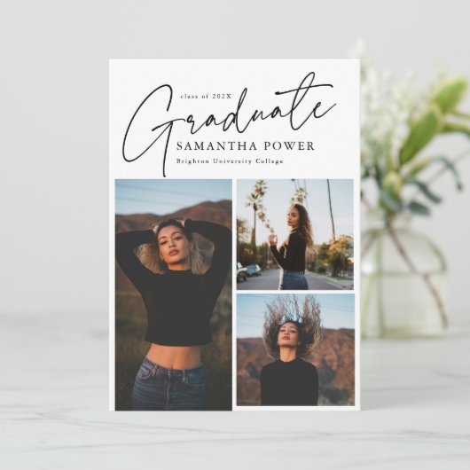 Modern Script Afstuderen 3 foto's Afstuderen Aankondiging (Staand voorkant)