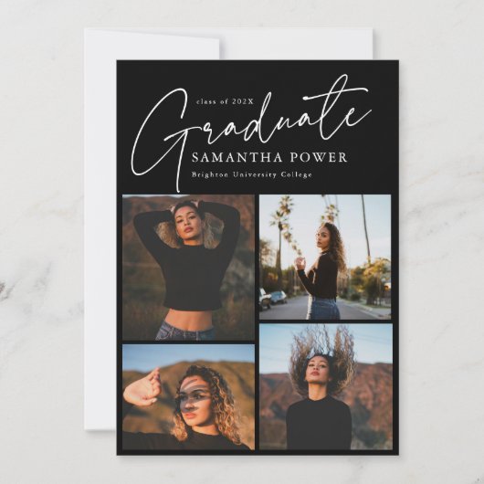 Modern Script Afstuderen 4 foto's Afstuderen Aankondiging (Voorkant)