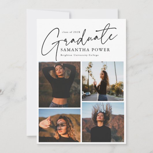 Modern Script Afstuderen 4 foto's Afstuderen Aankondiging (Voorkant)