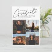 Modern Script Afstuderen 4 foto's Afstuderen Aankondiging (Staand voorkant)