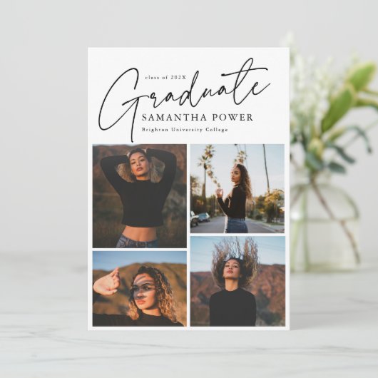 Modern Script Afstuderen 4 foto's Afstuderen Aankondiging (Staand voorkant)