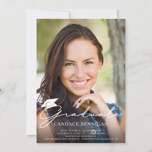 Modern script Afstuderen 5 Aangepaste fotokleuren Kaart (Voorkant)