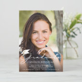 Modern script Afstuderen 5 Aangepaste fotokleuren Kaart (Staand voorkant)