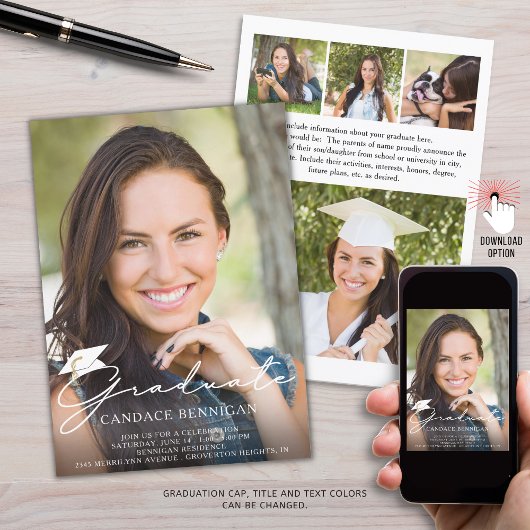 Modern script Afstuderen 5 Aangepaste fotokleuren Kaart