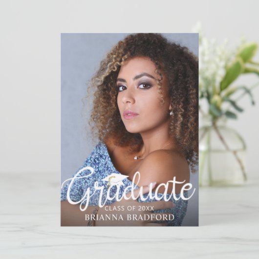 Modern script Afstuderen 5 aankondiging foto (Staand voorkant)