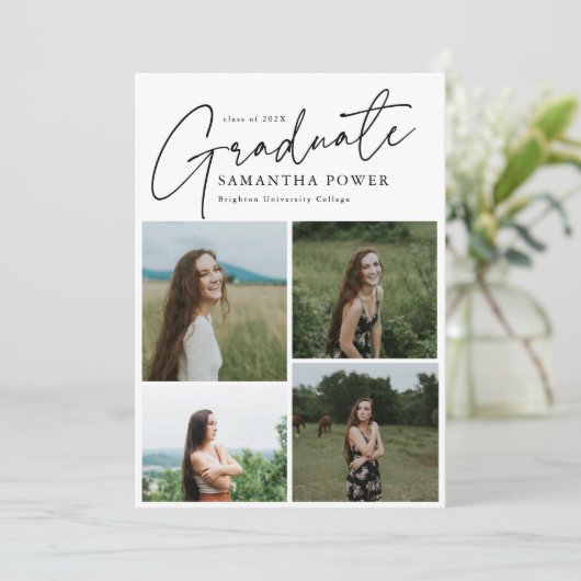 Modern Script Afstuderen 9 foto's Afstuderen Aankondiging (Staand voorkant)