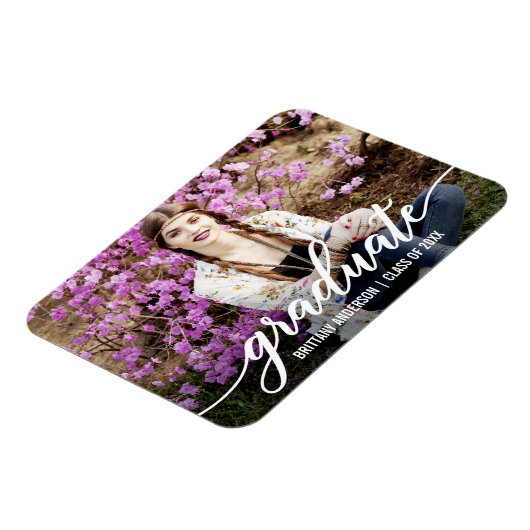 Modern Script Afstuderen Aankondiging Foto Wt Magneet (Linkerzijde)