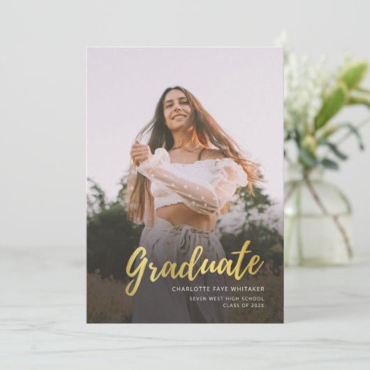 Modern script Afstuderen Afstuderen foto Aankondiging (Staand voorkant)