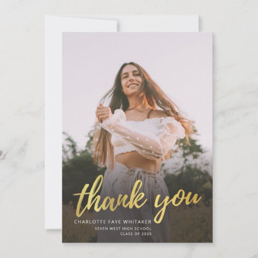 Modern script Afstuderen Afstuderen foto Bedankkaart (Voorkant)