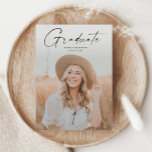 Modern script Afstuderen Afstuderen foto Kaart<br><div class="desc">Het moderne Manuscript Afstuderen het Afstuderen Invitation.Colors van de Foto kan worden veranderd. De rug omvat extra details en tweede foto. Klik uitgeven knoop om dit ontwerp met uw foto's en tekst aan te passen.</div>