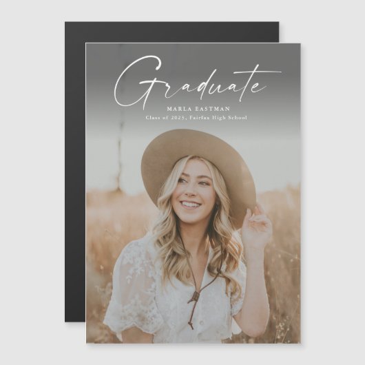 Modern script Afstuderen Afstuderen foto Magnetische Uitnodiging (Voorkant / Achterkant)