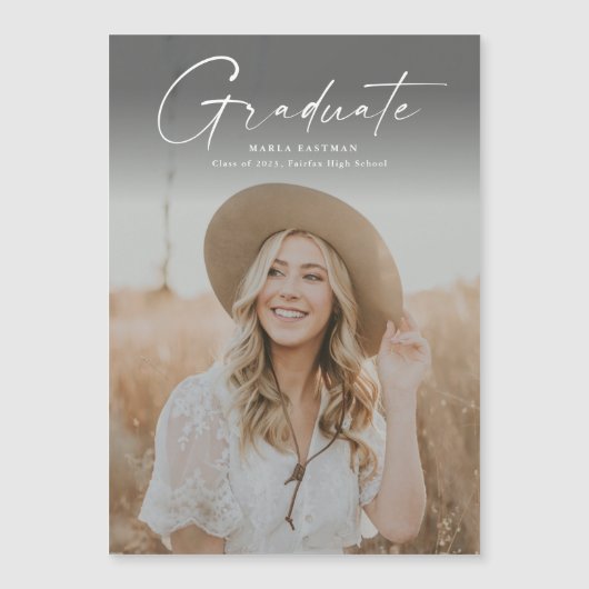 Modern script Afstuderen Afstuderen foto Magnetische Uitnodiging (Voorkant)