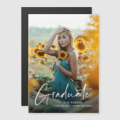 Modern script Afstuderen Afstuderen foto Magnetische Uitnodiging (Voorkant / Achterkant)