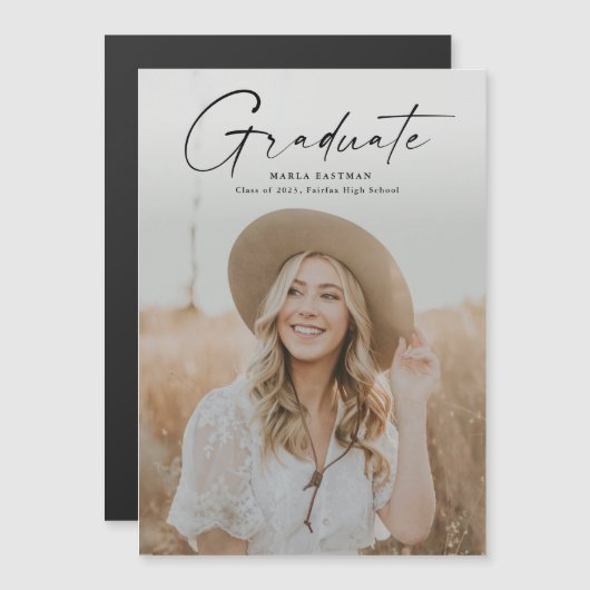 Modern script Afstuderen Afstuderen foto Magnetische Uitnodiging (Voorkant / Achterkant)