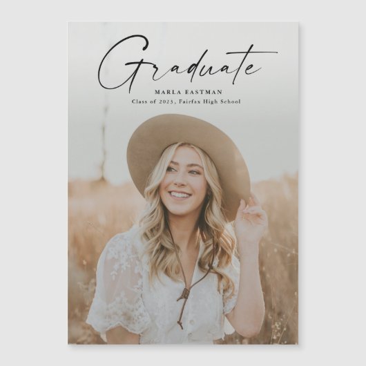 Modern script Afstuderen Afstuderen foto Magnetische Uitnodiging (Voorkant)