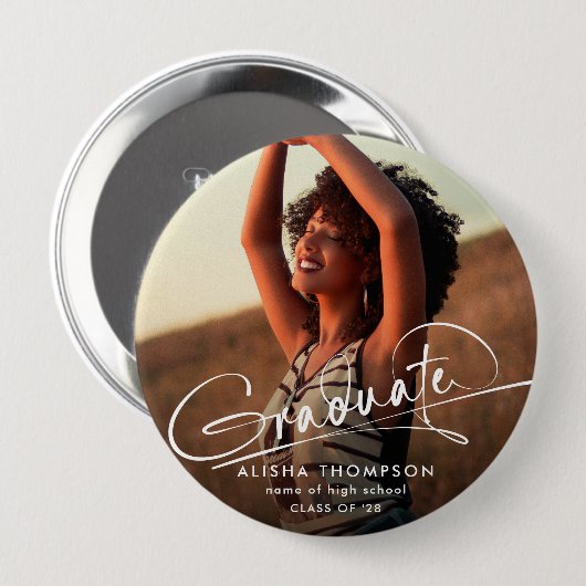Modern script Afstuderen Afstuderen foto Ronde Button 4,0 Cm (Voorkant /achterkant)
