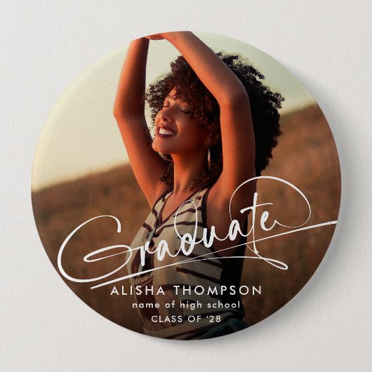 Modern script Afstuderen Afstuderen foto Ronde Button 4,0 Cm (Voorkant)