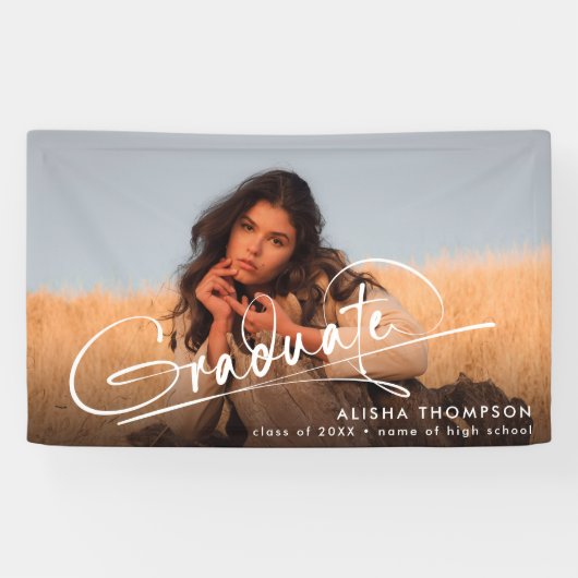 Modern script Afstuderen Afstuderen foto Spandoek (Horizontaal)