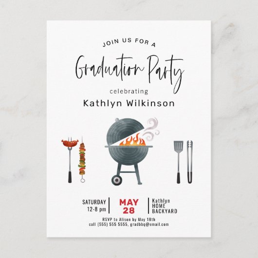 Modern script Afstuderen BBQ Party Invitation Briefkaart (Voorkant)