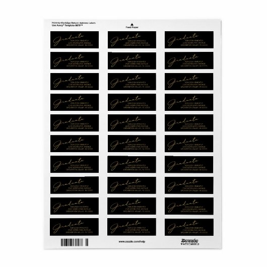Modern Script Afstuderen Black Gold-retouradres Etiket (Full Sheet)