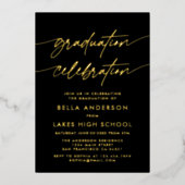 Modern Script Afstuderen Celebration Party Foto Folie Uitnodiging (Voorkant)