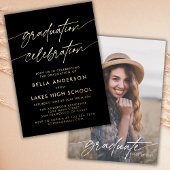 Modern Script Afstuderen Celebration Party Foto Folie Uitnodiging