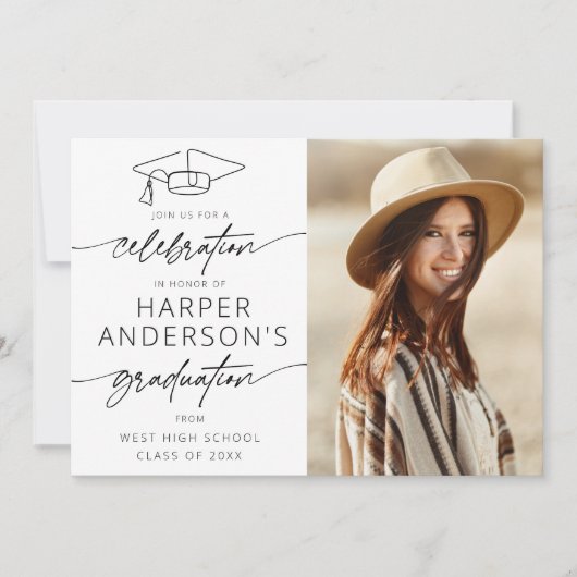 Modern Script Afstuderen Celebration Party Foto Kaart (Voorkant)