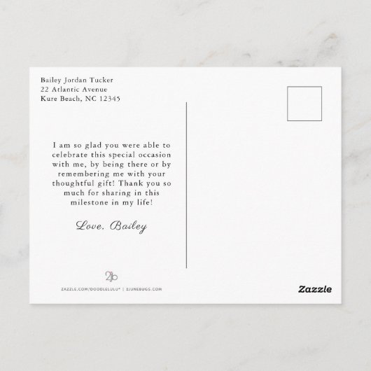 Modern Script Afstuderen Dank u wel Briefkaart (Achterkant)