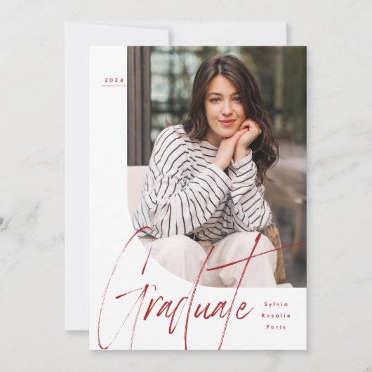 Modern script afstuderen één foto afstuderen kaart (Voorkant)