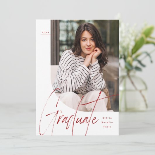 Modern script afstuderen één foto afstuderen kaart (Staand voorkant)