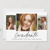 Modern Script Afstuderen eenvoudig 3 foto Afstuder Kaart (Voorkant)