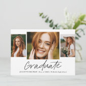 Modern Script Afstuderen eenvoudig 3 foto Afstuder Kaart (Staand voorkant)
