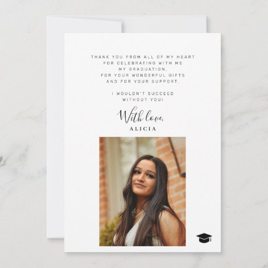 Modern script afstuderen elegant foto-afstuderen bedankkaart (Achterkant)