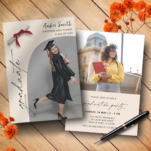 Modern Script Afstuderen foto afstudeerfeest Kaart