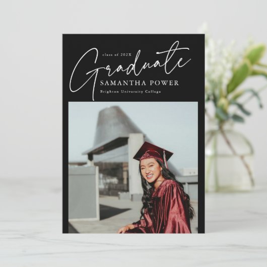 Modern Script Afstuderen foto geometrisch Afstuder Aankondiging (Staand voorkant)