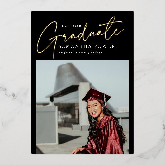 Modern Script Afstuderen foto geometrisch Afstuder Folie Uitnodiging (Voorkant)