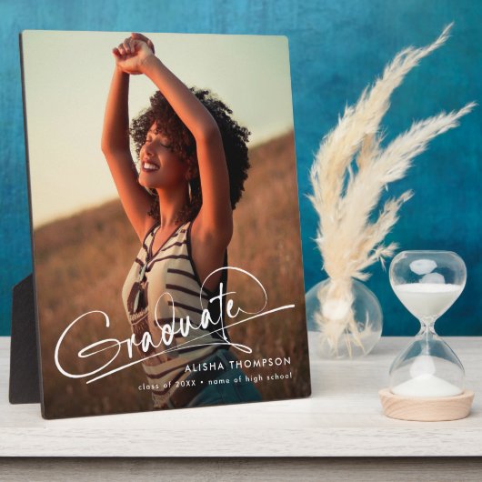 Modern Script Afstuderen Foto Gift Afstuderen Fotoplaat (Zijkant)