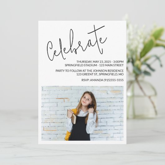 Modern script Afstuderen Foto Kaart (Staand voorkant)