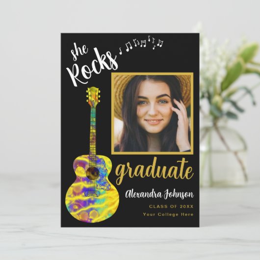 Modern Script Afstuderen foto psychedelische gitaa Kaart (Staand voorkant)