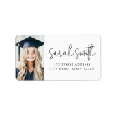 Modern script afstuderen foto retour adres etiket (Voorkant)