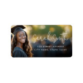 Modern script afstuderen foto retour adres etiket (Voorkant)