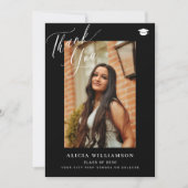 Modern script afstuderen foto zwart afstuderen bedankkaart (Voorkant)