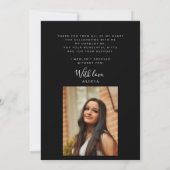 Modern script afstuderen foto zwart afstuderen bedankkaart (Achterkant)