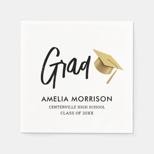 Modern Script Afstuderen Goud Pet Afstuderen Servet (Voorkant)