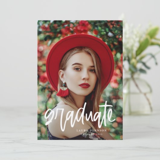 Modern Script Afstuderen Graduation Party Kaart (Staand voorkant)