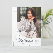 Modern script afstuderen navy één foto afstuderen kaart (Staand voorkant)