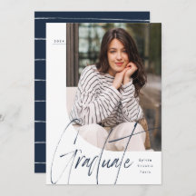 Modern script afstuderen navy twee foto afstuderen