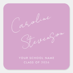 Modern script Afstuderen Paars Vierkante Sticker