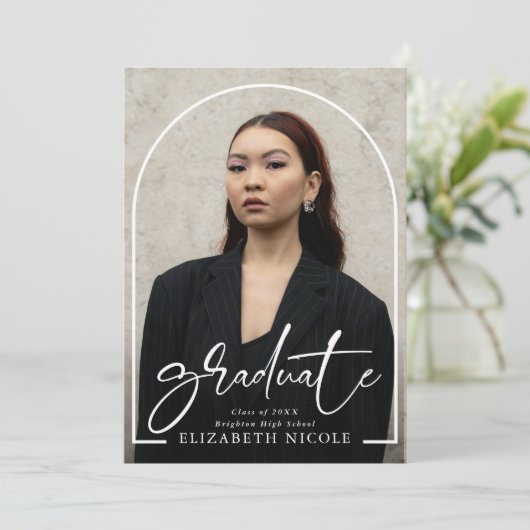Modern Script Afstuderen Photo Arch-Afstuderen Aankondiging (Staand voorkant)
